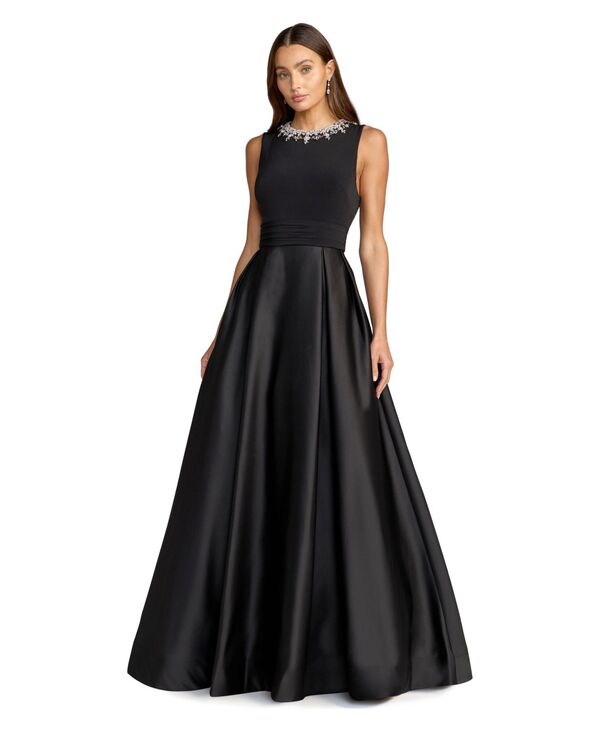 マックダガル レディース トップス ワンピース A ライン ノースリーブ Mac Duggal Women's Pearl-Embellished High-Neck Sleeveless A-Lineveningown Black ブラック|ReVida 店