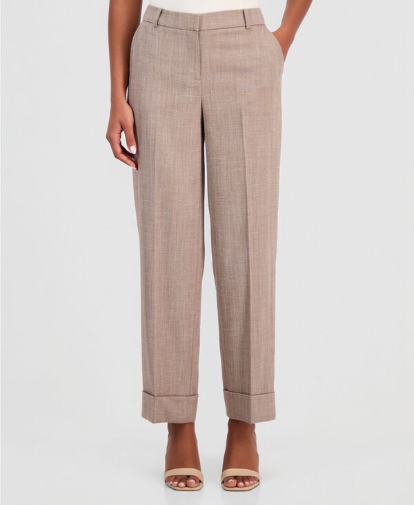 アンクライン レディース ボトムス カジュアルパンツ Anne Klein Women's High Rise Cuffed Straight-Leg Pants Rust Multi ラスト｜ReVida 店