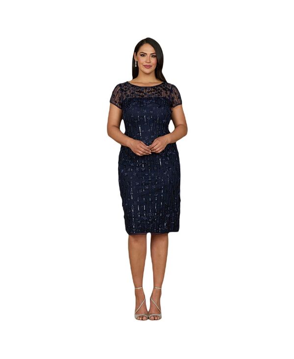 ララ レディース トップス ワンピース ミディ キャップ Lara Women's 3D Applique Midi Dress with Cap Sleeves Navy ネイビー｜ReVida 店