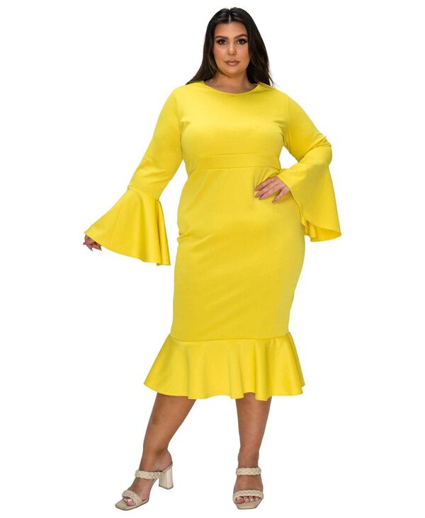 リブド レディース トップス ワンピース プラスサイズ L I V D Plusize Sabrina Mermaid Hem Dress Yellow イエロー｜ReVida 店