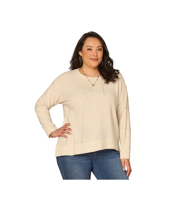 デモクラシー レディース トップス シャツ プラスサイズ ニット 長袖 Democracy Plusize Long-Sleeve Mixed Media Knitop Heather Creamulti クリーム|ReVida 店