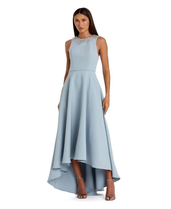 マックダガル レディース トップス ワンピース クレープ Mac Duggal Women's Crepembellished Neck High Low Gown Powder blue ブルー｜ReVida 店