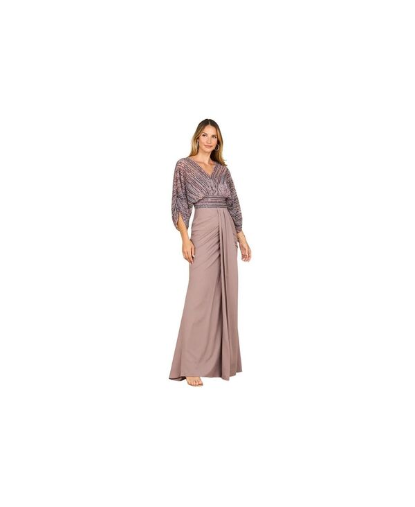 ララ レディース トップス ワンピース ケープデザイン ドレープ スカート キャップ ケープ Lara Women's Draped Skirt Gown with Cape Sleeves Dusty purple パープル｜ReVida 店