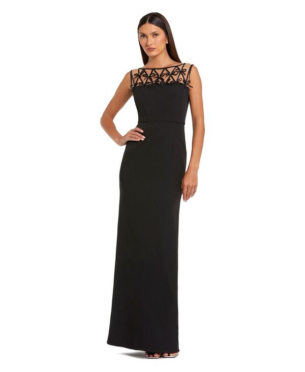 マックダガル レディース トップス ワンピース クレープ ノースリーブ Mac Duggal Women'sleeveless Crepe Gown With Embellished Bows Black ブラック|ReVida 店