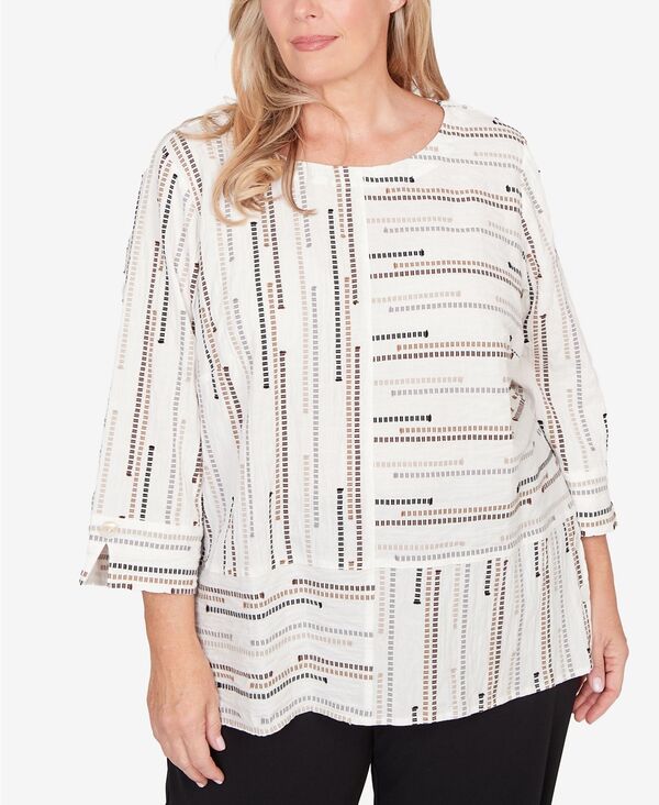 アルフレッド ダナー レディース トップス シャツ プラスサイズ Alfredunner Plusize Classic Spliced Jacquard Stripe Top Tan Multi タン｜ReVida 店