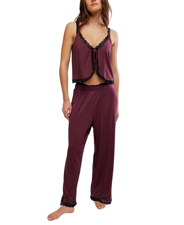 フリーピープル レディース ボトムス カジュアルパンツ ノースリーブ Free People Women'sleeveless Cami Top and Pants 2-Piece Set Brandy Wine - Exclusive ワイン｜ReVida 店