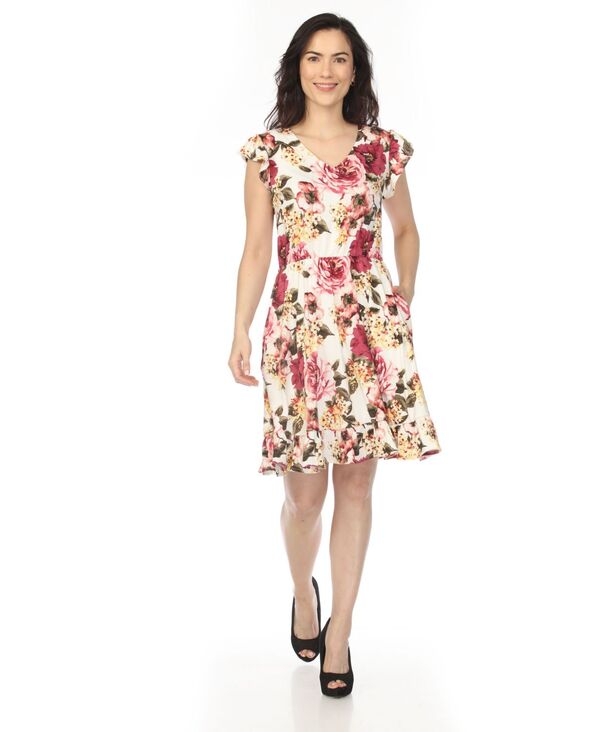ホワイトマーク レディース トップス ワンピース Vネック エンパイア White Mark Women's V-Neck Empire Dress Ivory/Mauve アイボリー|ReVida 店