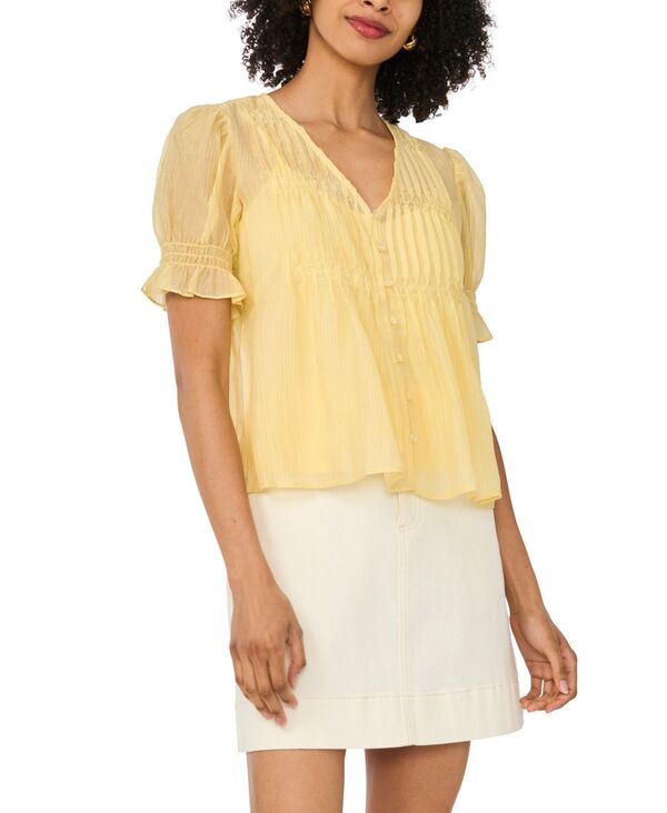 ヴィンスカムート レディース トップス シャツ 半袖 Vince Camuto Women's Pintuck Short-Sleeve Top Wildaisy｜ReVida 店