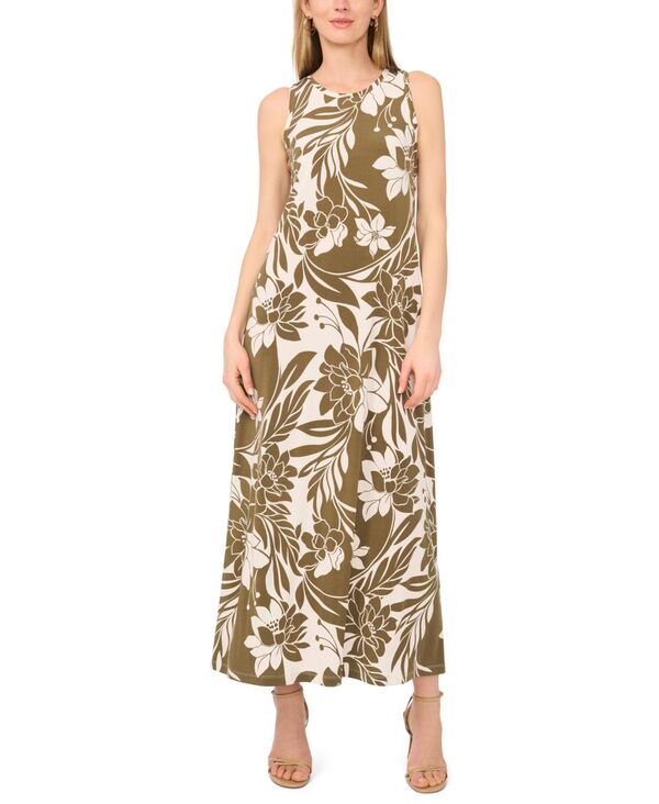 ヴィンスカムート レディース トップス ワンピース プリント ノースリーブ マキシ Vince Camuto Women's Printed Sleeveless Maxi Dress Burnt Olive オリーブ｜ReVida 店