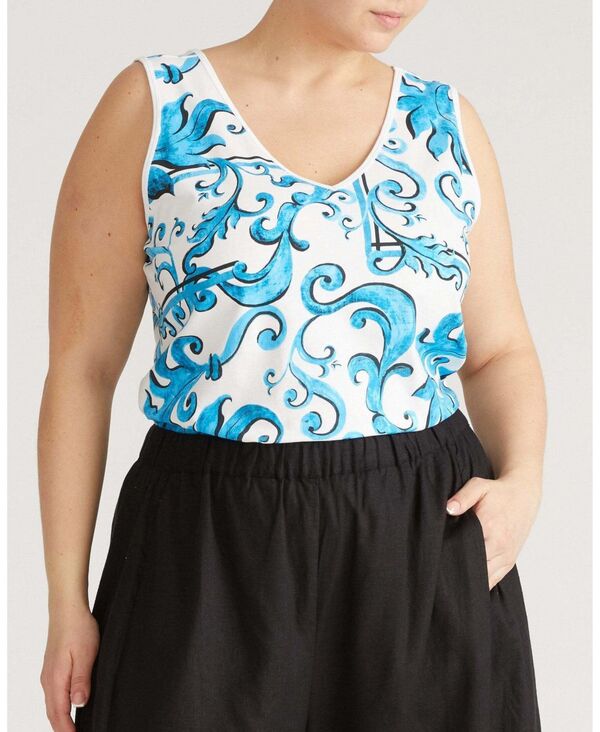 ユニバーサル スタンダード レディース トップス シャツ プラスサイズ Universal Standard Plusize Double V Tank Blue majolica print ブルー|ReVida 店