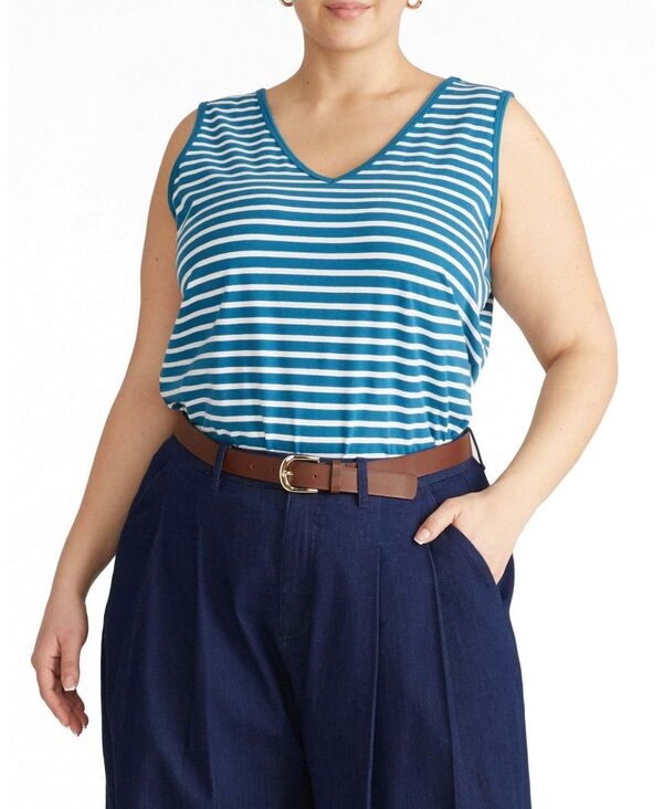 ユニバーサル スタンダード レディース トップス シャツ プラスサイズ Universal Standard Plusize Double V Tank Ink blue/white stripe ホワイト｜ReVida 店