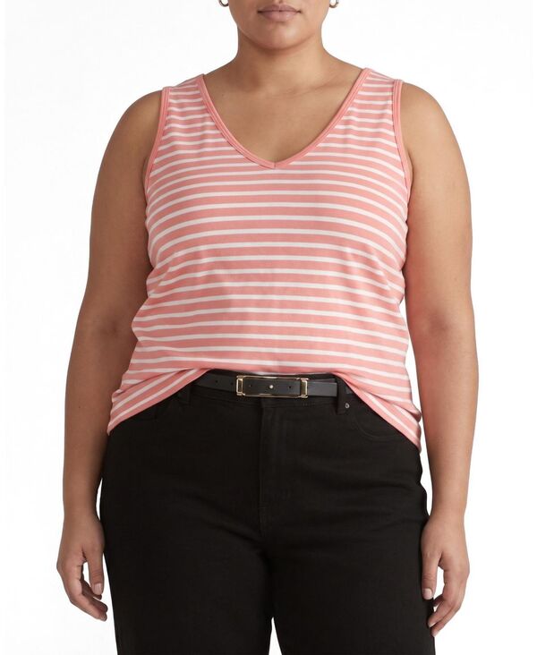ユニバーサル スタンダード レディース トップス シャツ プラスサイズ Universal Standard Plusize Double V Tank Portrait pink/white stripe ホワイト｜ReVida 店 15,155円