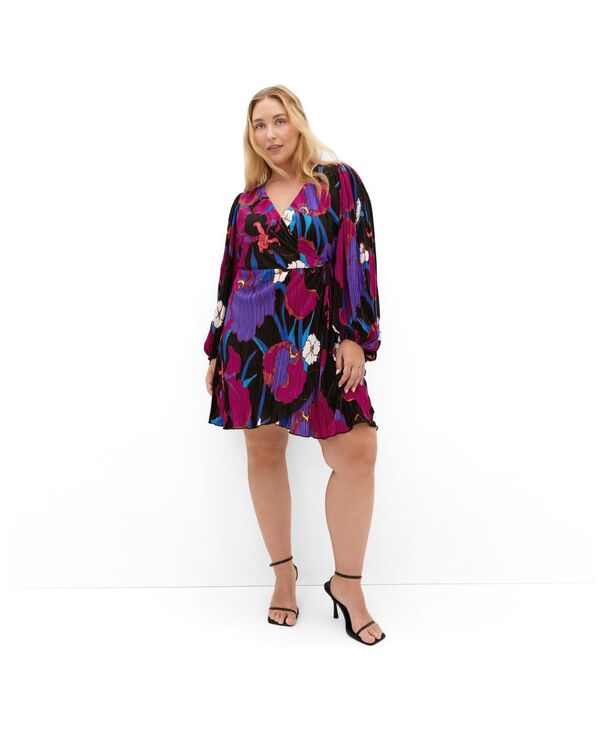 シティーシック レディース トップス ワンピース プラスサイズ プリント ミニ CITY CHIC Women's Plusize Kira Etched Print Wrap Mini Dress Wild flower｜ReVida 店 23,100円