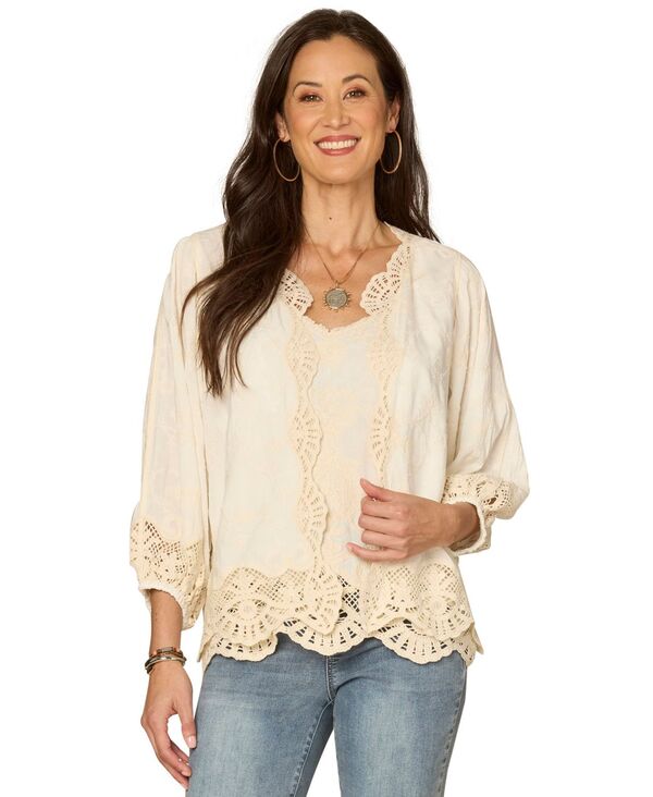 デモクラシー レディース アウター ジャケット・ブルゾン Democracy Women's Open-Front Crochet Framing Crop Jacket Off White/natural オフホワイト｜ReVida 店