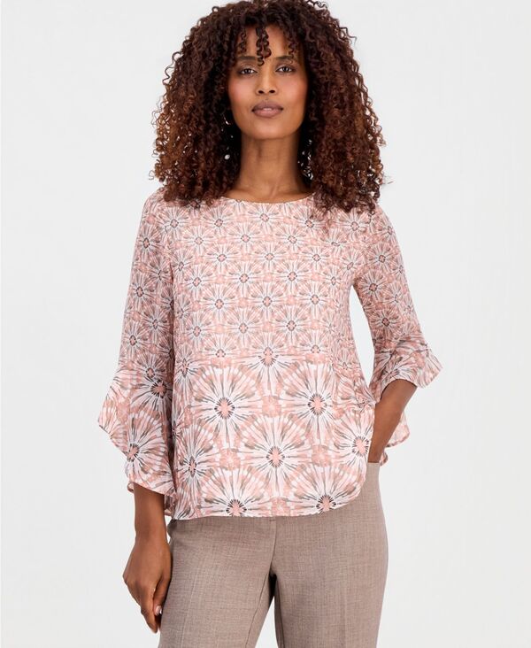 カスパール レディース トップス シャツ プリント Kasper Women's Printed 3/4-Sleeve Top Tearose Multi マルチカラー｜ReVida 店