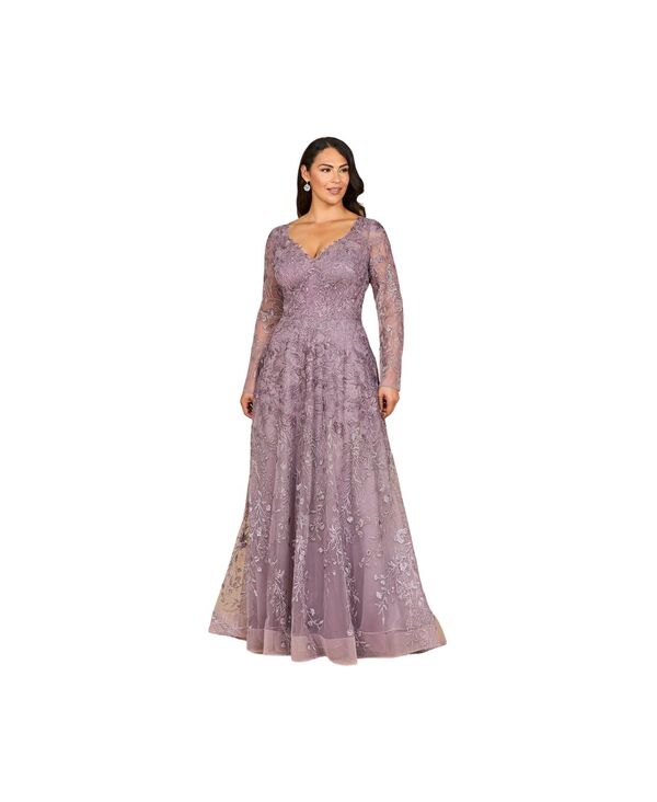 ララ レディース トップス ワンピース Vネック レース Lara Women's Long Sleeve V-Neck Ombre Lace Gown Heather ombre ヘザー｜ReVida 店 112,400円