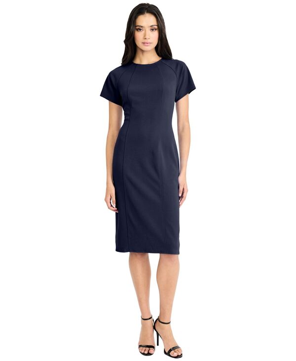 マギーロンドン レディース トップス ワンピース ミディ 半袖 Maggy London Women'short-Sleeve Sheath Midi Dress Navy blazer ネイビー｜ReVida 店