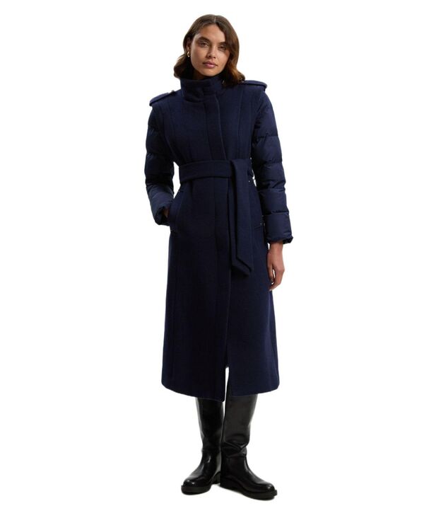 カレンミレン レディース アウター コート ハイネック ミディ ウール Karen Millen Women\'s Wool High Neck Puffer Belted Midi Coat Navy ネイビー｜ReVida 店