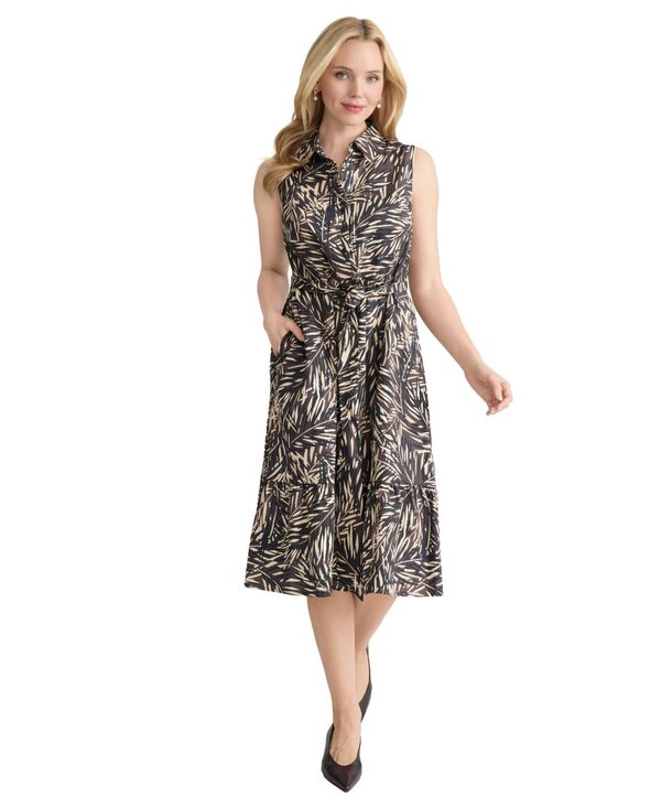 ジョーンズニューヨーク レディース トップス シャツ プリント Jones New York Women's Printed Colla red Neck Shirt-Dress Fudge Multi マルチカラー｜ReVida 店