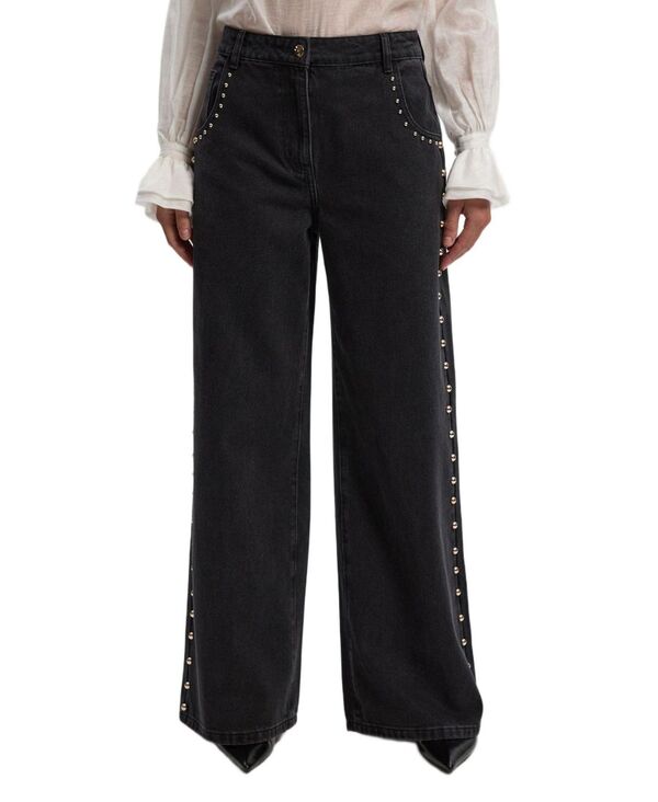 カレンミレン レディース ボトムス デニムパンツ ワイドレッグ ジーンズ Karen Millen Women's Denim Studded Wide Leg Jeans Black ブラック|ReVida 店