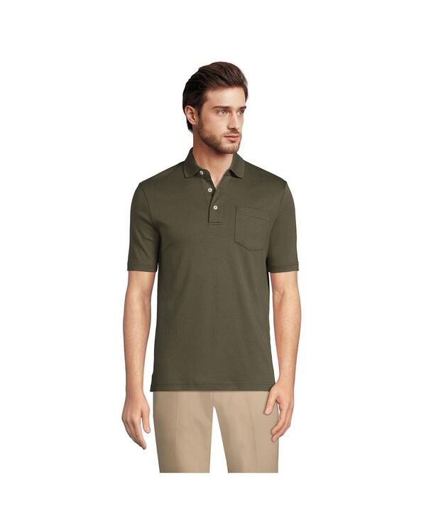 ランズエンド メンズ トップス ポロシャツ コットン Lands' End Men'short Sleeve Cotton Supima Polo Shirt Forest moss フォレスト|ReVida 店