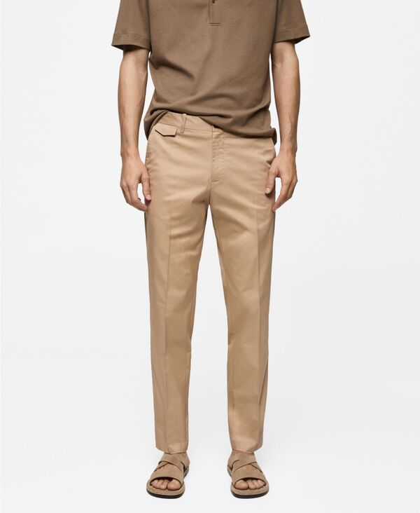マンゴ メンズ ボトムス カジュアルパンツ レギュラーフィット コットン MANGO Men's Regular Fit Structure Cotton Trousers Beige ベージュ｜ReVida 店