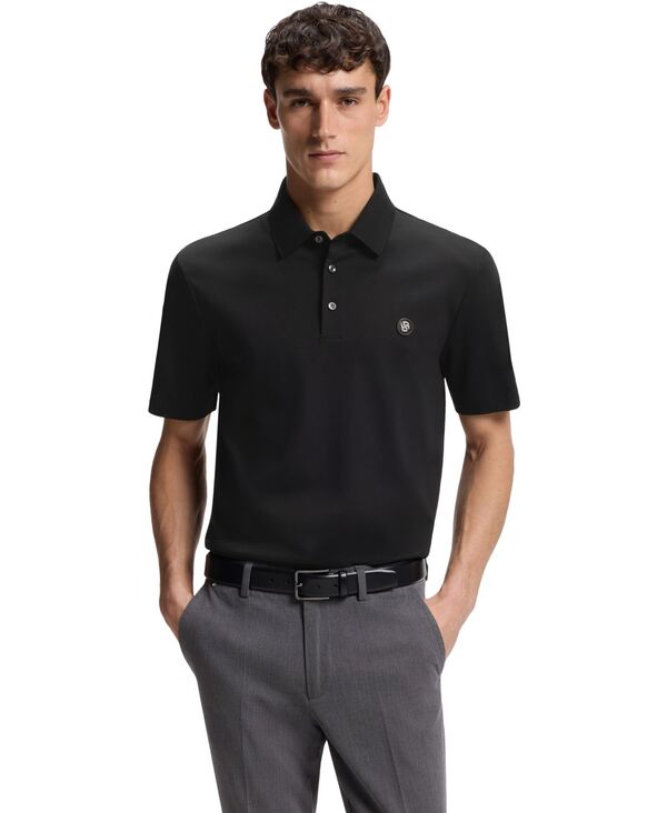 ヒューゴボス メンズ トップス ポロシャツ コットン Hugo Boss Men's Mercerised-Cotton Regular-Fit Monogram Polo Shirt Black ブラック｜ReVida 店