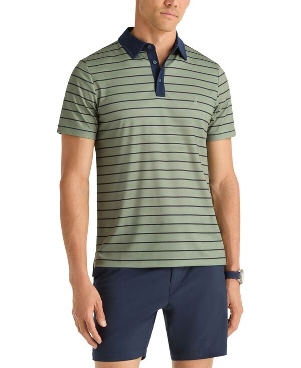 ナウティカ メンズ トップス ポロシャツ Nautica Men'striped Moisture-Wicking Classic-Fit Polo Shirt Seaspray ストライプ｜ReVida 店