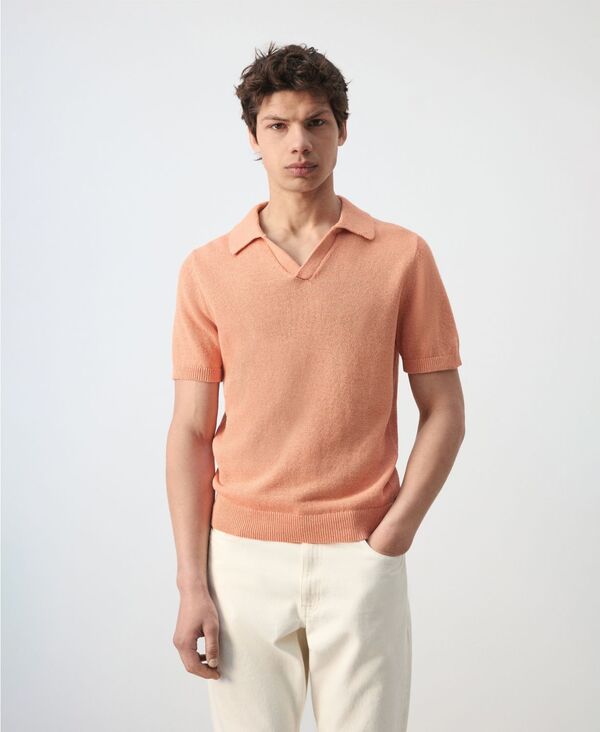 マンゴ メンズ トップス ポロシャツ コットン MANGO Men's Microstructure Cotton Polo Shirt Dark Orange オレンジ|ReVida 店