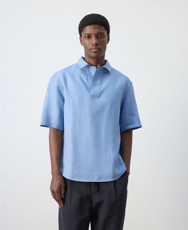 マンゴ メンズ トップス ポロシャツ リネン MANGO Men's Linen Polo Shirt China Blue ブルー｜ReVida 店 18,536円