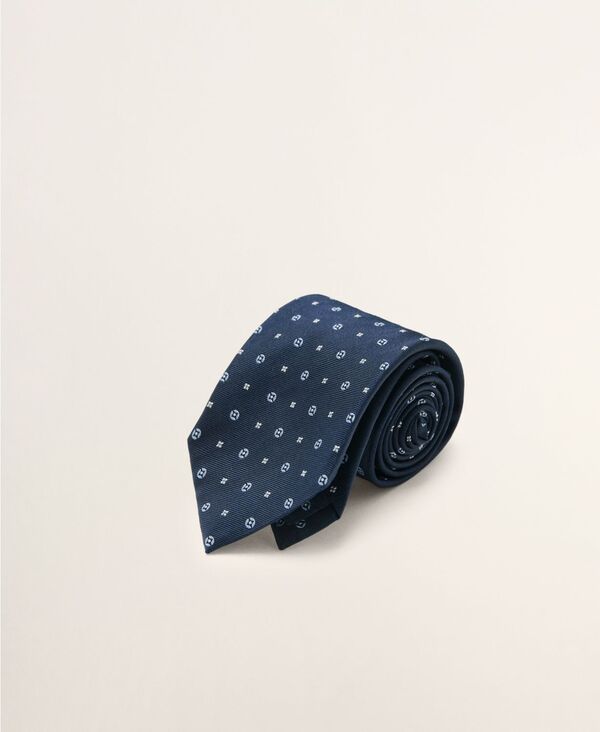 マンゴ メンズ アクセサリー ネクタイ シルク MANGO Men'silk Patterned Tie Navy ネイビー|ReVida 店