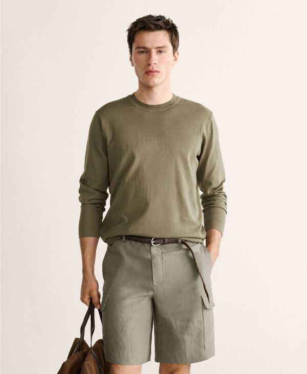 マンゴ メンズ アウター ニット・セーター コットン MANGO Men's Fine-Knit Cotton Sweater Khaki カーキ｜ReVida 店