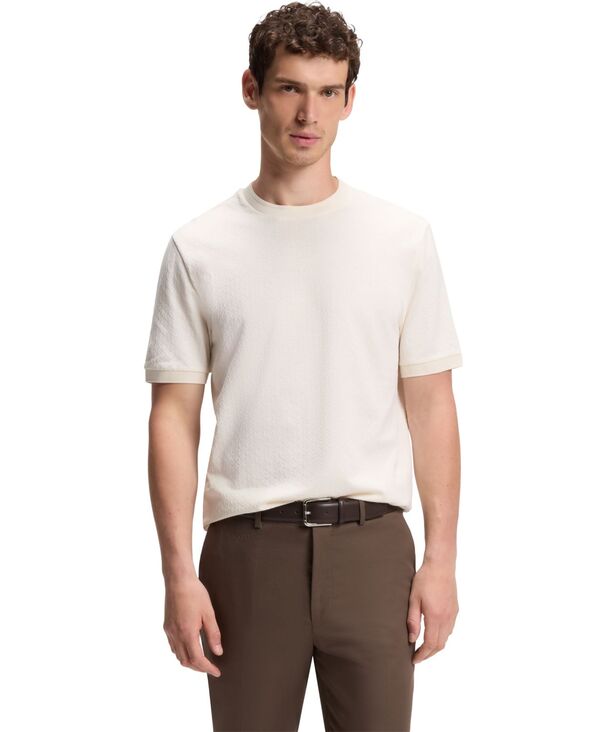 ヒューゴボス メンズ トップス ポロシャツ シルク コットン Hugo Boss by Men's Cotton-Silk Jacquard Regular-Fit Polo Shirt Open White ホワイト|ReVida 店