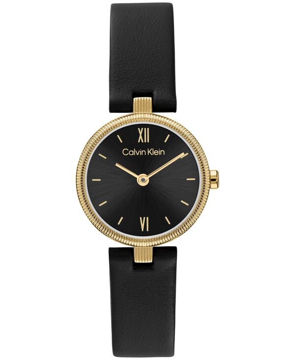 カルバンクライン レディース アクセサリー 腕時計 レザー Calvin Klein Women's Gleam Black Leather Strap Watch 24mm Black ブラック|ReVida 店