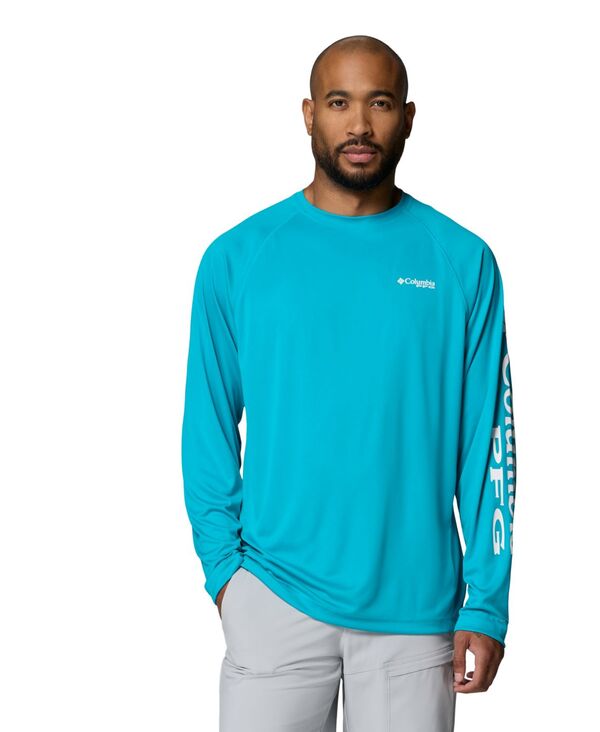 コロンビア メンズ トップス Tシャツ 長袖 Columbia Men's Terminal Tackle Long-Sleeve T-Shirt Ocean Teal White Logo ホワイト|ReVida 店