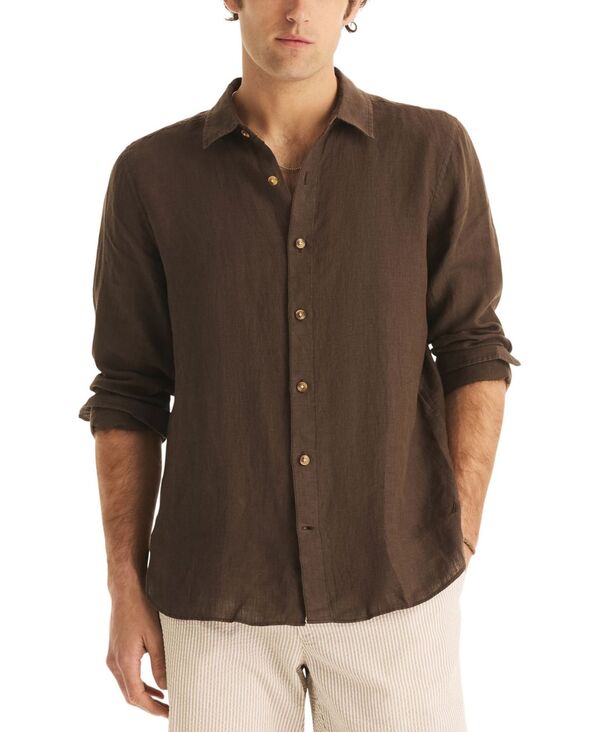 ナウティカ メンズ トップス シャツ リネン 長袖 Nautica Men's Long-Sleeve Linen Shirt Coffee Bottom コーヒー｜ReVida 店