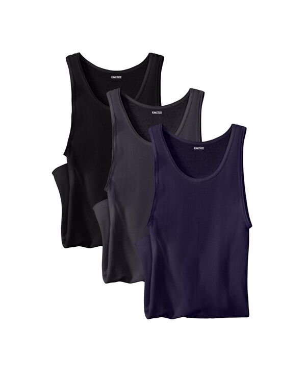 キングサイズ メンズ トップス Tシャツ リブ コットン KingSize Men\'s Ribbed Cotton Tank Undershirt 3-Pack Assorted basic｜ReVida 店