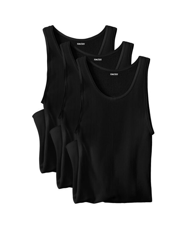 キングサイズ メンズ トップス Tシャツ リブ コットン KingSize Men\'s Ribbed Cotton Tank Undershirt 3-Pack Black ブラック｜ReVida 店