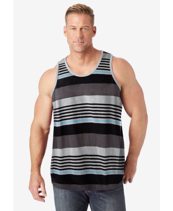 キングサイズ メンズ トップス Tシャツ トール KingSize Big & Tall Shrink-Less Lightweight Longer-Length Tank Grey stripe グレー｜ReVida 店