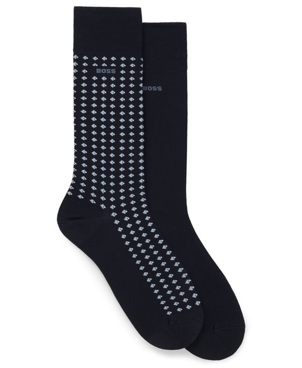 ヒューゴボス メンズ アンダーウェア 靴下 ミニ Hugo Boss Men's Mini Pattern Line andotsocks 2-Pack Navy ネイビー｜ReVida 店