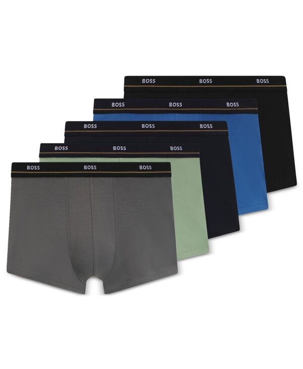 ヒューゴボス メンズ アンダーウェア 靴下 Hugo Boss Men's Trunk Underwear 5-Pack Set Navy/Gray/Green/Black ブラック|ReVida 店