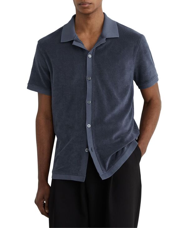 レイス メンズ トップス シャツ REISS Men's Eden Toweling Shirt Airforce Blue ブルー｜ReVida 店