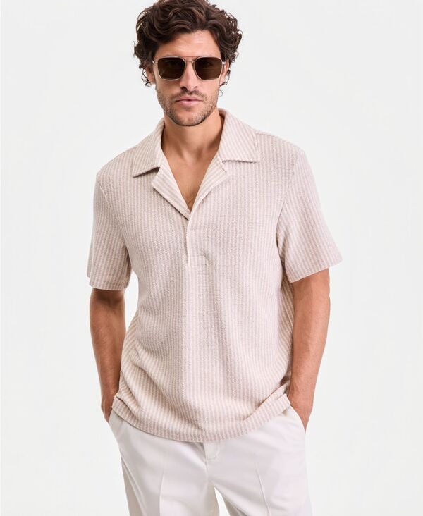 アルファニ メンズ トップス ポロシャツ 半袖 ニット Alfani Men'short-Sleeve Boucle Stripe Knit Shirt French Oak ストライプ｜ReVida 店