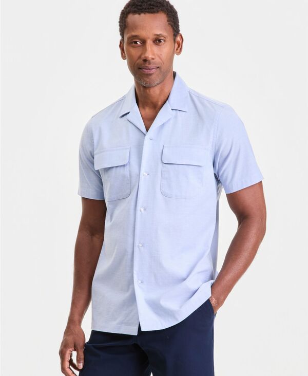 クラブルーム メンズ トップス シャツ オックスフォード 半袖 Club Roomen's Double Pocket Oxford Short-Sleeve Shirt Solid Oxford - Lupine Blue Combo ブルー｜ReVida 店