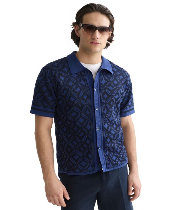 スコッチアンドソーダ メンズ トップス シャツ 半袖 ニット SCOTCH & SODA Men's Jacquard Knitted Short-Sleeve Shirtiles Flower Sky Captain|ReVida 店