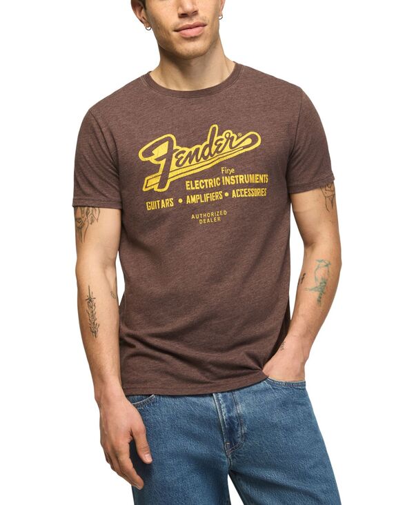 ラッキーブランド メンズ トップス Tシャツ ヴィンテージ グラフィック Lucky Brand Men's Fender Vintage Sign Graphic T-Shirt Coffee Bean コーヒー｜ReVida 店