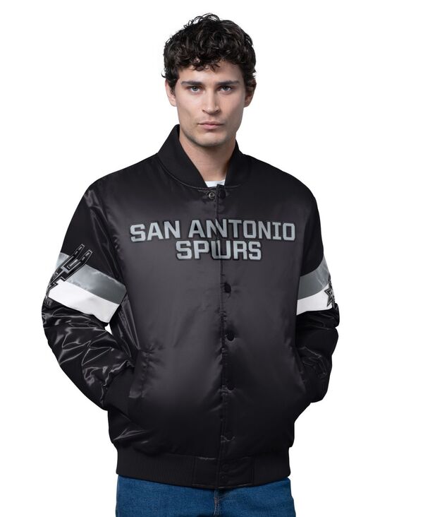 スターター メンズ アウター ジャケット・ブルゾン サテン Starter Men's Black Santonio Spurs Triple Option Varsity Full-Snap Satin Jacket Black ブラック|ReVida 店