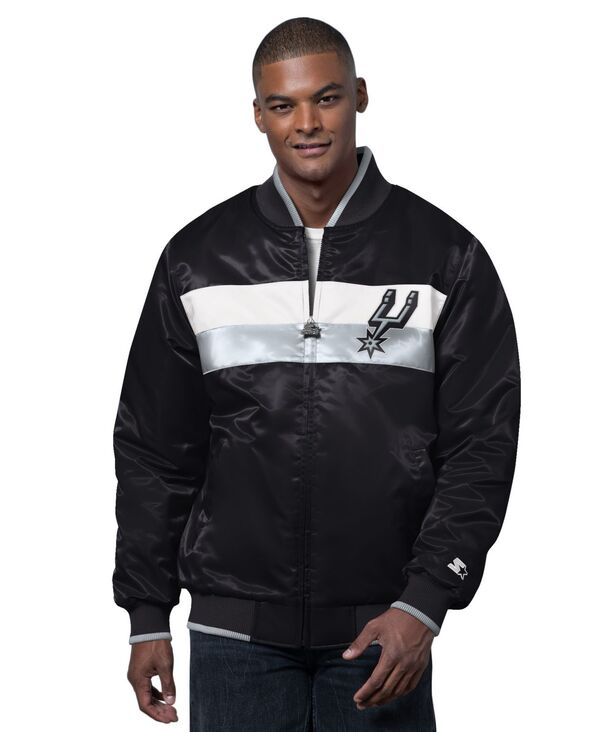 スターター メンズ アウター ジャケット・ブルゾン サテン Starter Men's Black/Silver Santonio Spurs The Ambassador Satin Varsity Jacket Black ブラック|ReVida 店