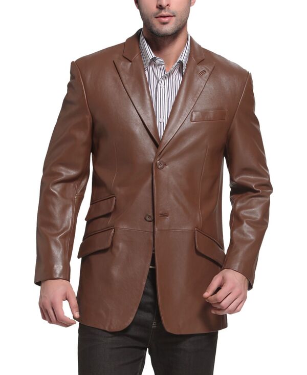 ビージーエスディー メンズ アウター ジャケット・ブルゾン ブレザー BGSD Men's Men Peaked Lapel Two-Button Leather Blazer Cognac｜ReVida 店