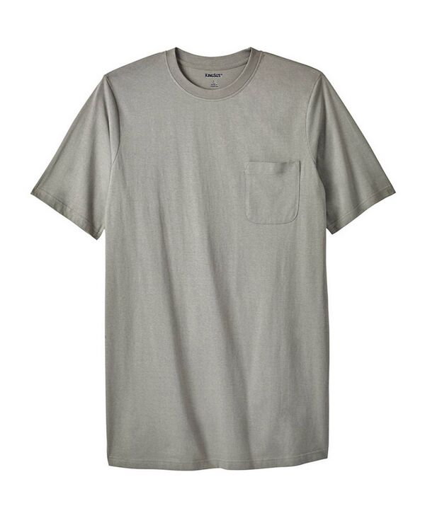 キングサイズ メンズ トップス Tシャツ クルーネック トール KingSize Big & Tall Shrink-Less Lightweight Longer-Length Crewneck Pocket-Shirt Misty grey グレー｜ReVida 店